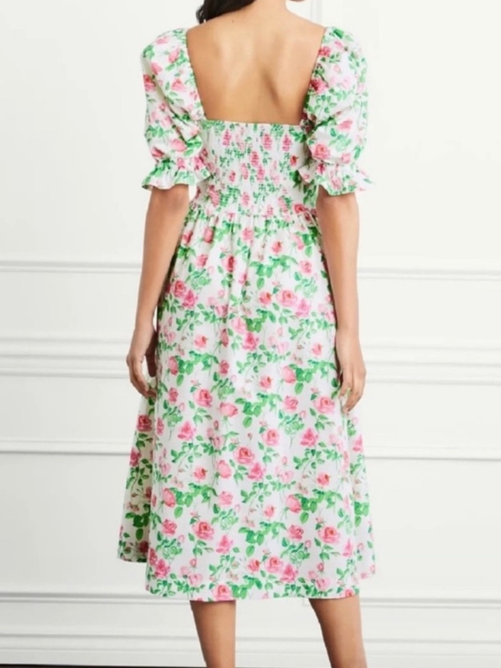 Hill House The Ophelia Dress Rose Print Puff Sleeve Nap A-line Midi XXS NEW - Picture 5 of 11